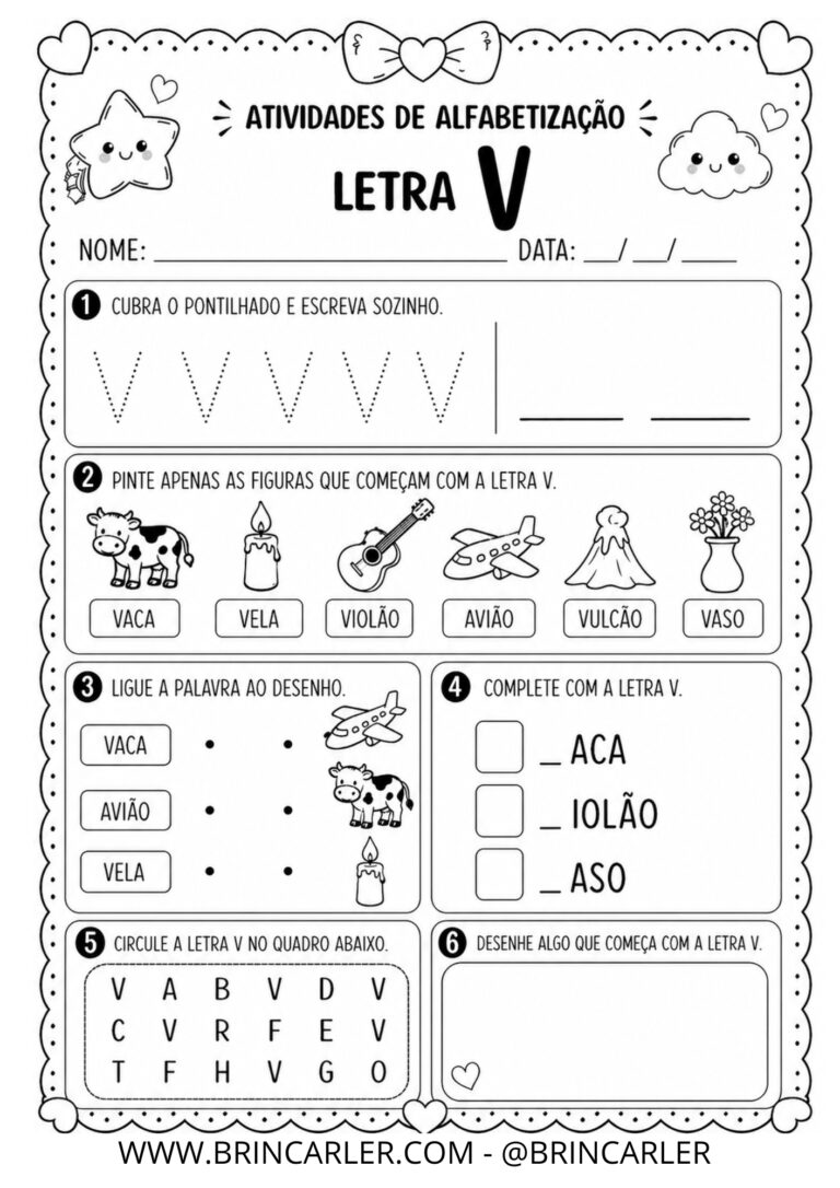 Atividades para Educação Infantil: Atividade de Alfabetização Letra V 8 23