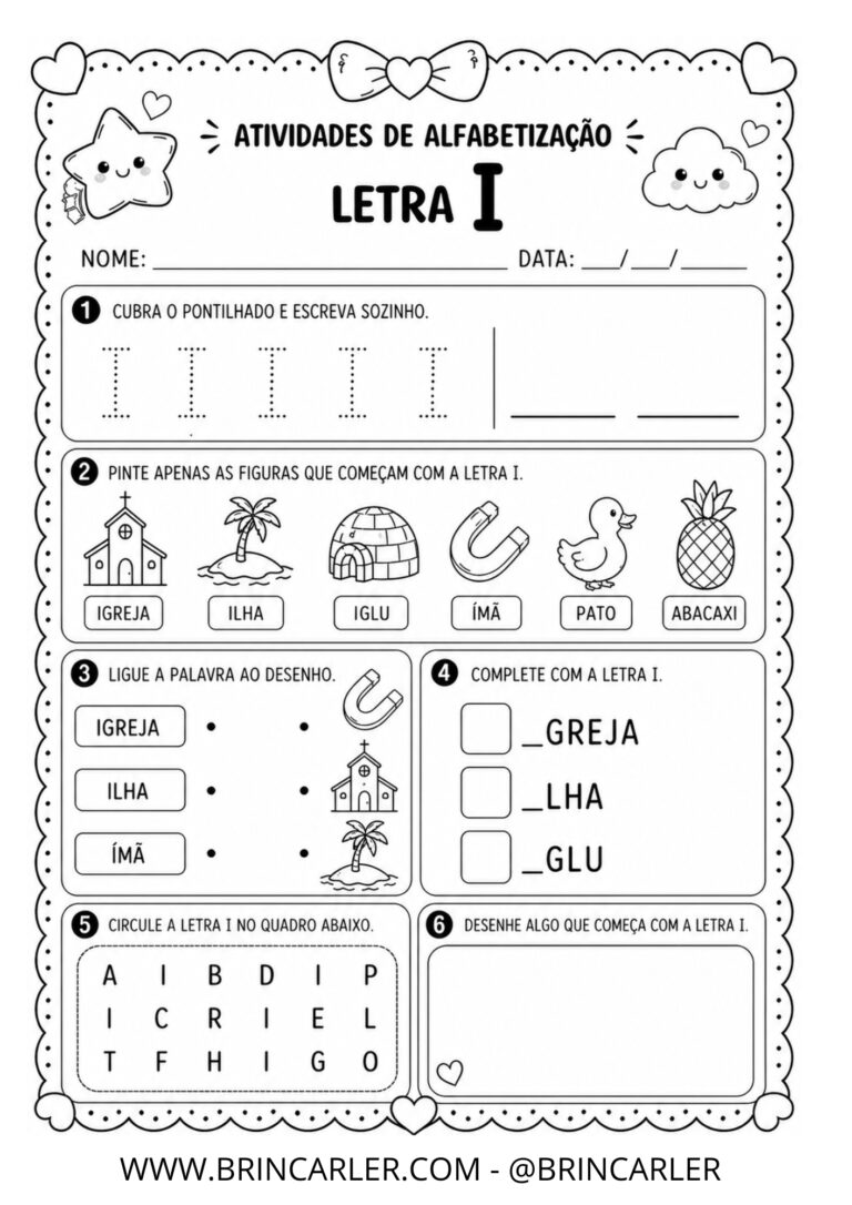 Atividades para Educação Infantil: Atividade de Alfabetização Letra I 8 4 1