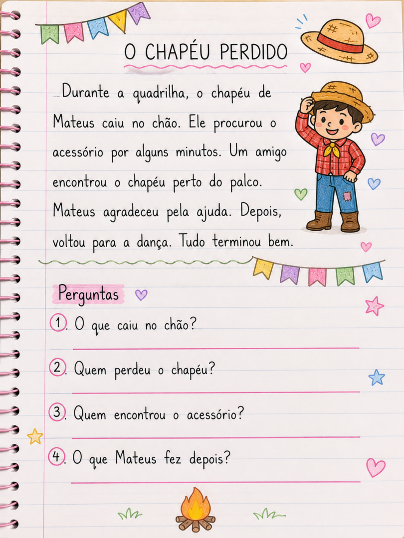 Atividades para Copiar no Caderno Textos Curtos de Festas Juninas para Imprimir 1
