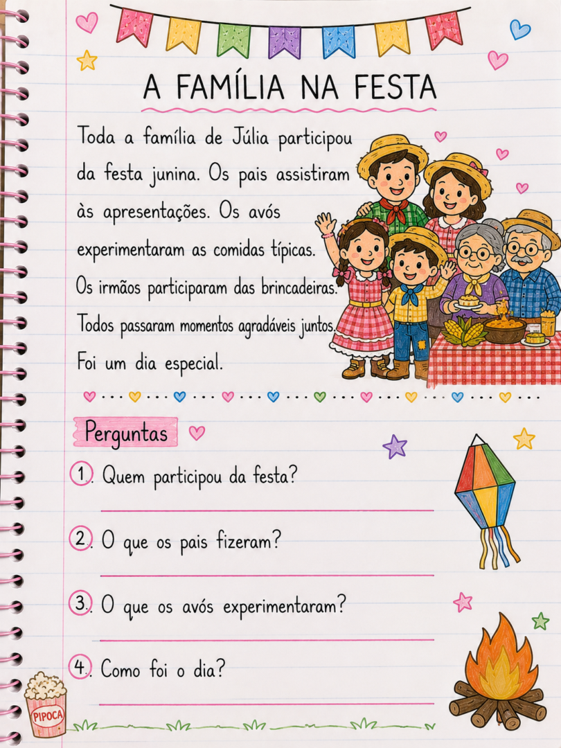 Atividades para Copiar no Caderno Textos Curtos de Festas Juninas para Imprimir 2